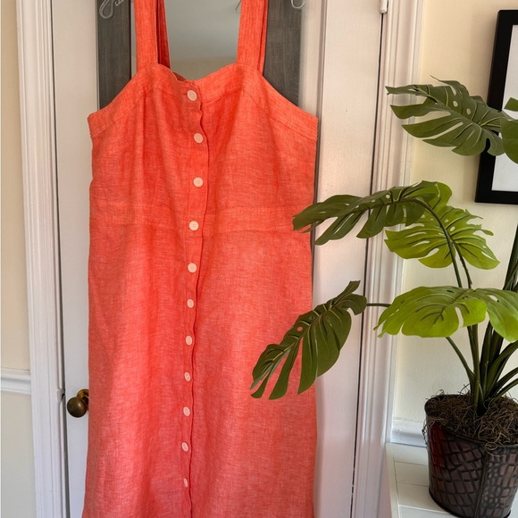 Talbots Square Neck Orange Linen Fit & Flare Dress Classic Minimalist - Picture 13 of 13